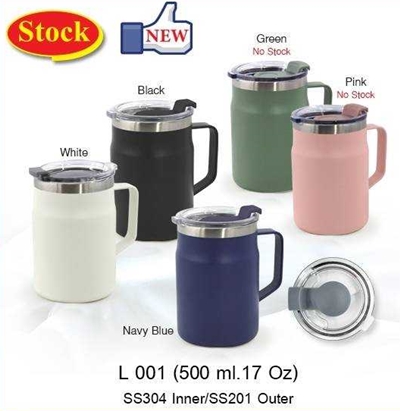 แก้วน้ำสแตนเลส รหัส L001 ขนาด 500 ml (ข้างนอก และข้างใน เป็นสแตนเลส วัสดุพรีเมี่ยม)